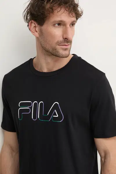 Bavlněné tričko Fila Lauben černá barva, s potiskem, FAM0789