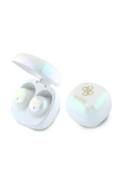 Bezdrátová sluchátka do uší Guess Iridescent 4G Printed Logo bílá barva