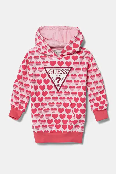 Dětské bavlněné šaty Guess růžová barva, mini, oversize, K5RK08 KA6R4