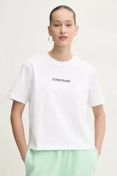 Bavlněné tričko Guess Jeans bílá barva, W5RI42 K8HM0