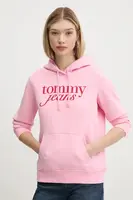Mikina Tommy Jeans dámská, růžová barva, s kapucí, s potiskem, DW0DW20170