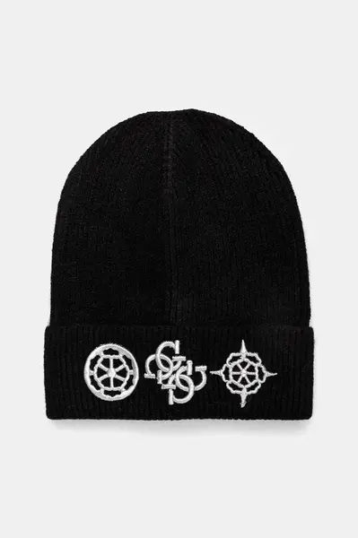 Čepice z vlněné směsi Guess černá barva, AW5177 POL01