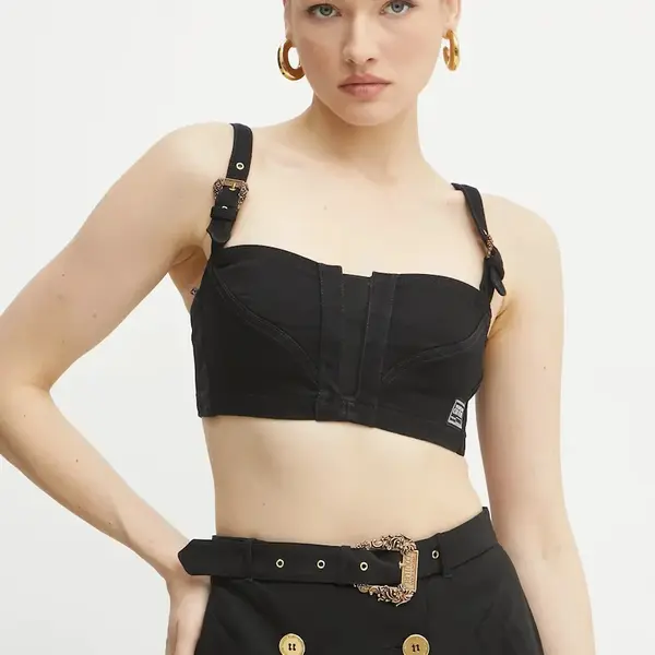 Džínový top Versace Jeans Couture černá barva, 78HAM250 DW040L54