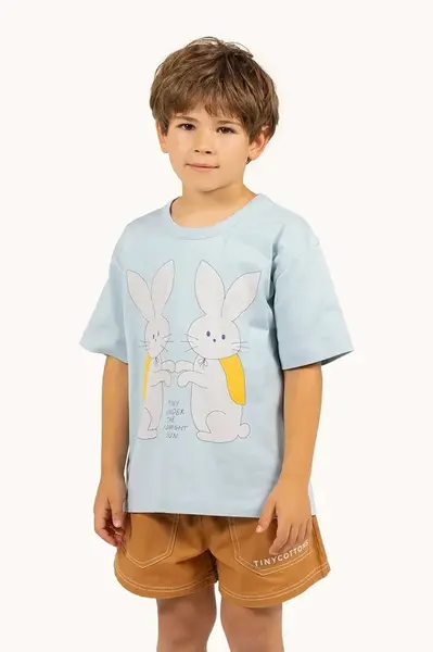 Dětské bavlněné tričko Tinycottons BUNNIES GRAPHIC TEE modrá barva, s potiskem, SS25-075