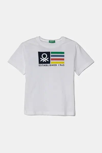 Dětské bavlněné tričko United Colors of Benetton bílá barva, s potiskem, 3I1XG10HT