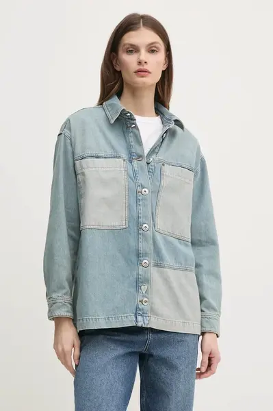 Džínová košile Mos Mosh dámská, modrá barva, relaxed, s klasickým límcem, 168960