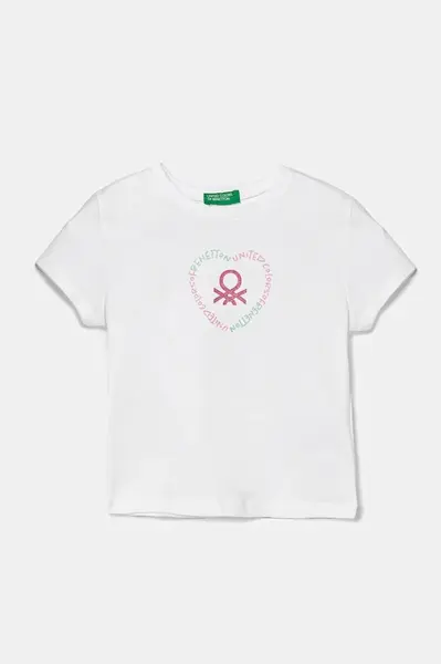 Dětské bavlněné tričko United Colors of Benetton bílá barva, 3I1XG10HU