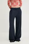 Kalhoty HUGO dámské, tmavomodrá barva, široké, high waist, 50530103