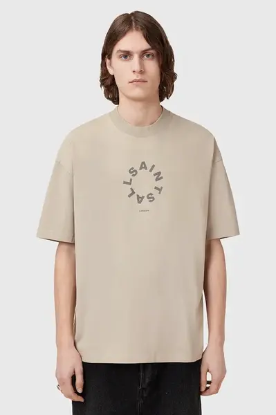 Bavlněné tričko AllSaints TIERRA SS CREW pánské, černá barva, s potiskem, M072PB