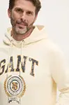 Mikina Gant pánská, béžová barva, s kapucí, s potiskem, 2015068
