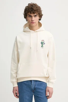 Bavlněná mikina Drôle de Monsieur Le Hoodie Vase pánská, béžová barva, s kapucí, s aplikací, F-HO174-CO127-CM