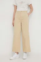 Kalhoty Pepe Jeans Tasha dámské, béžová barva, jednoduché, high waist, PL211730
