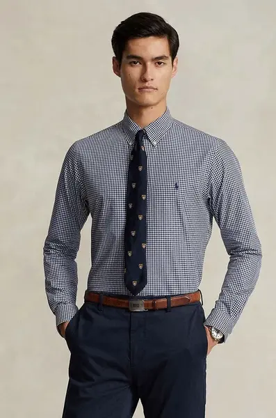 Košile Polo Ralph Lauren pánská, tmavomodrá barva, slim, s límečkem button-down, 710929345