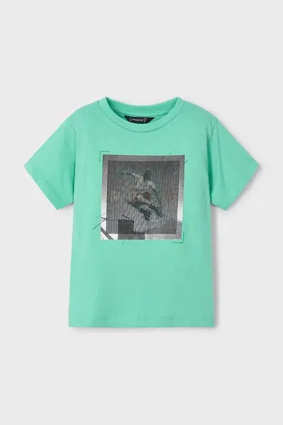 Dětské bavlněné tričko Mayoral zelená barva, s potiskem, 3035