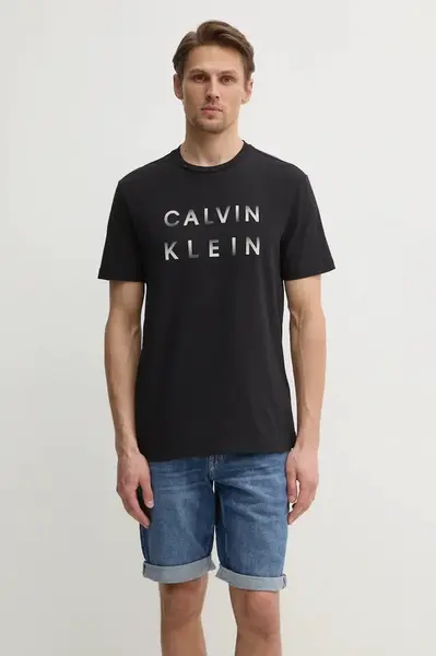 Bavlněné tričko Calvin Klein černá barva, s potiskem, K10K114156
