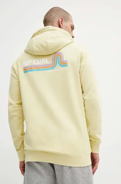 Bavlněná mikina Rip Curl pánská, žlutá barva, s kapucí, s potiskem