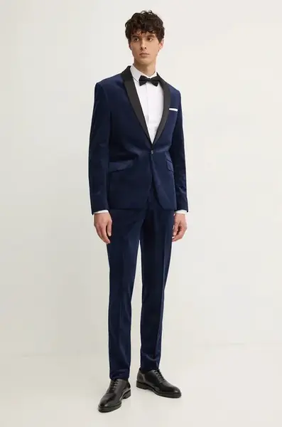 Velurový oblek Lindbergh tmavomodrá barva, 30-605029