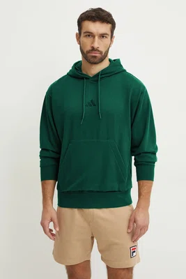 Mikina adidas Feelcozy pánská, zelená barva, s kapucí, hladká, JE3802