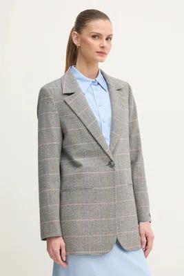 Vlněné sako Pepe Jeans FLAVIA šedá barva, jednořadá, vzorovaná, PL402503