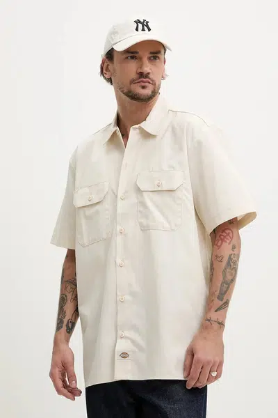 Košile Dickies pánská, béžová barva, regular, s klasickým límcem