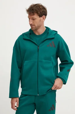 Mikina adidas Z.N.E. pánská, zelená barva, s kapucí, s potiskem, JF6539