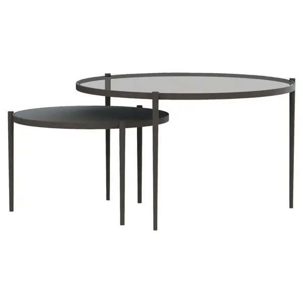 Novel SADA KONFERENČNÍCH STOLKŮ, šedá, černá, sklo, kov, 70/70/42 cm