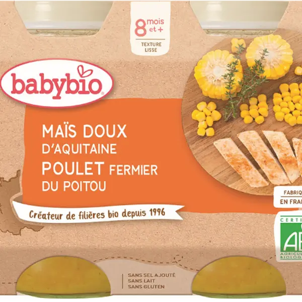 BABYBIO sladká kukuřice s kuřecím masem 2 x 200 g