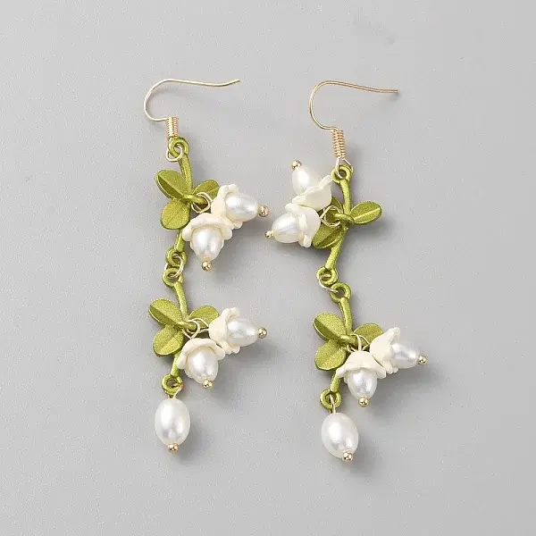 Plastic Pearl Beaded Flower of Life Dangle Earrings