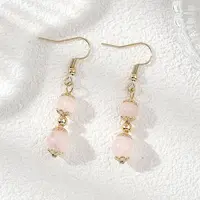 Natural Rose Quartz Round Dangle Earrings