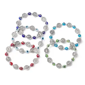 Evil Eye Lampwork & Alloy Beaded Stretch Bracelet