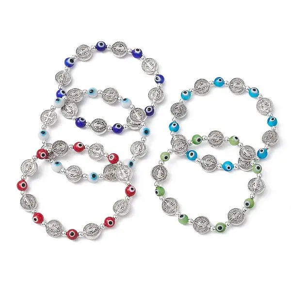 Evil Eye Lampwork & Alloy Beaded Stretch Bracelet