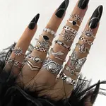 21Pcs Alloy Enamel with Plastic Pearl Finger Rings Sets