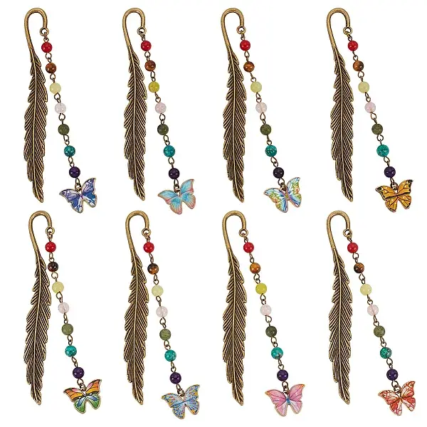 8Pcs 8 Styles Tibetan Style Alloy Hook Bookmarks