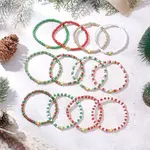 12Pcs Christmas Theme Glass Seed Beads Stretch Bracelet Sets
