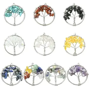 10Pcs 10 Styles Chakra Natural Mixed Stone Tree fo Life Pendants