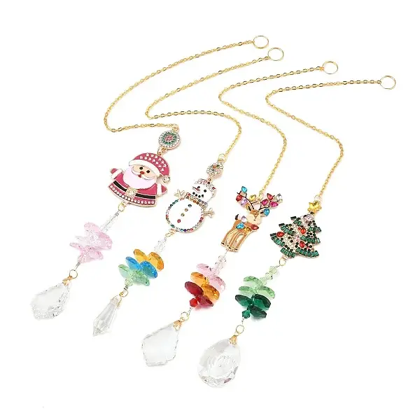 4Pcs Christmas Rhinestones with Crystals Pendant Decoration