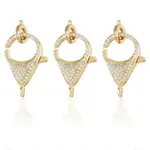 3Pcs Brass Micro Pave Clear Cubic Zirconia Lobster Claw Clasp