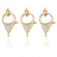 3Pcs Brass Micro Pave Clear Cubic Zirconia Lobster Claw Clasp