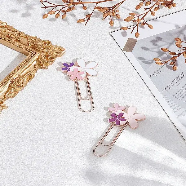 2Pcs 2 Style Rose Gold Tone Zinc Alloy Enamel Bookmarks