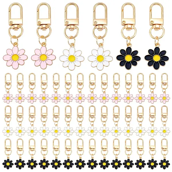 60Pcs 3 Colors Zinc Alloy Enamel Flower Pendant Decorations