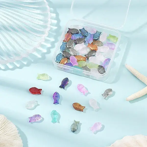 50Pcs 5 Colors Transparent Spray Painted Glass Beads