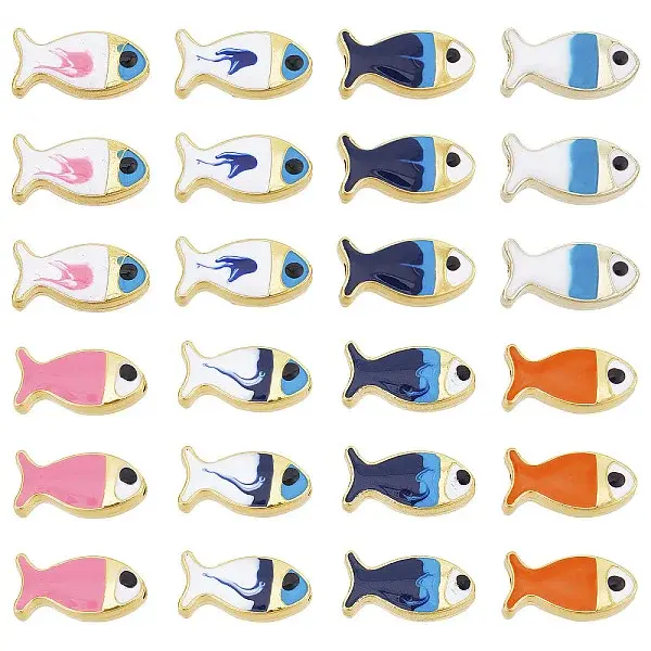 32Pcs 8 Colors Rack Plating Alloy Enamel Beads