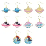 5 Pair 5 Style Golden Plated Alloy Enamel Planet Dangle Earrings with Iron Pins