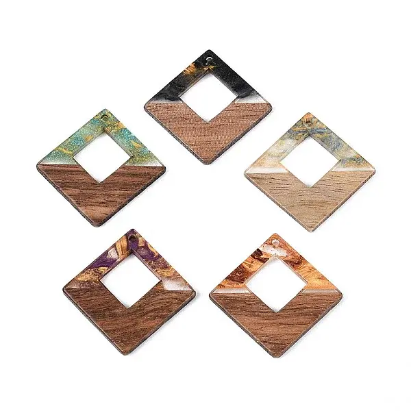 Opaque Resin & Walnut Wood Pendants