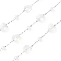 304 Stainless Steel & ABS Plastic Pearl Round Bead & Glass Heart Bead Cable Chains