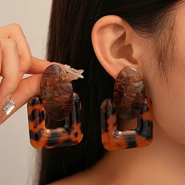 Alloy Resin Dangle Stud Earrings