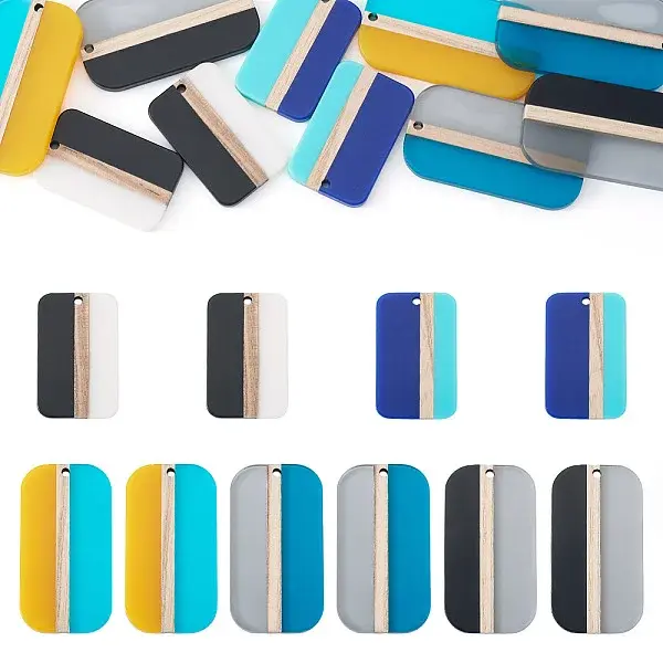 10Pcs 5 Colors Resin & Wood Pendants