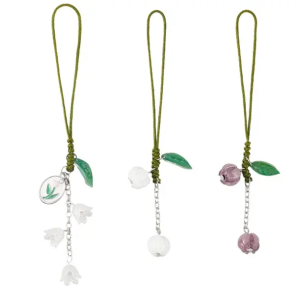 2 Sets Handmade Lampwork & Acrylic Flower Mobile Straps