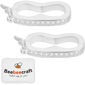 2Pcs 925 Sterling Silver Micro Pave Clear Cubic Zirconia Twister Clasps