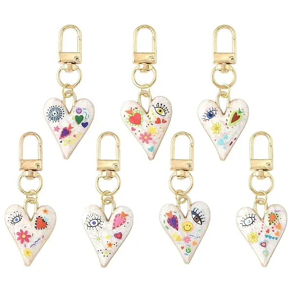 7Pcs Heart Alloy Enamel Pendant Decorations